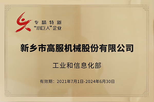 2020年，入选“国家级专精特新小巨人”企业
